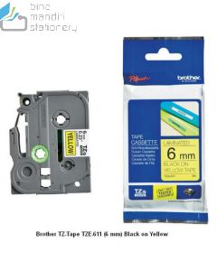 Gambar alat tulis Brother P-touch Tape Cartridge type Brother TZE-611 Black on Yellow 6mm P-touch Tape